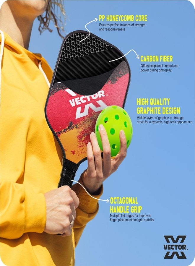 فيكتور أكس مجموعة مضارب بيكلبول Vector X Fire 2 مع 4 كرات بيكلبول مصنوعة من ألياف الكربون، وقلب من البولي بروبيلين على شكل قرص العسل، وحافة منخفضة، متينة وخفيفة الوزن (مجموعة - مضربان بيكلبول + 4 كرات بيكلبول) - Image 3